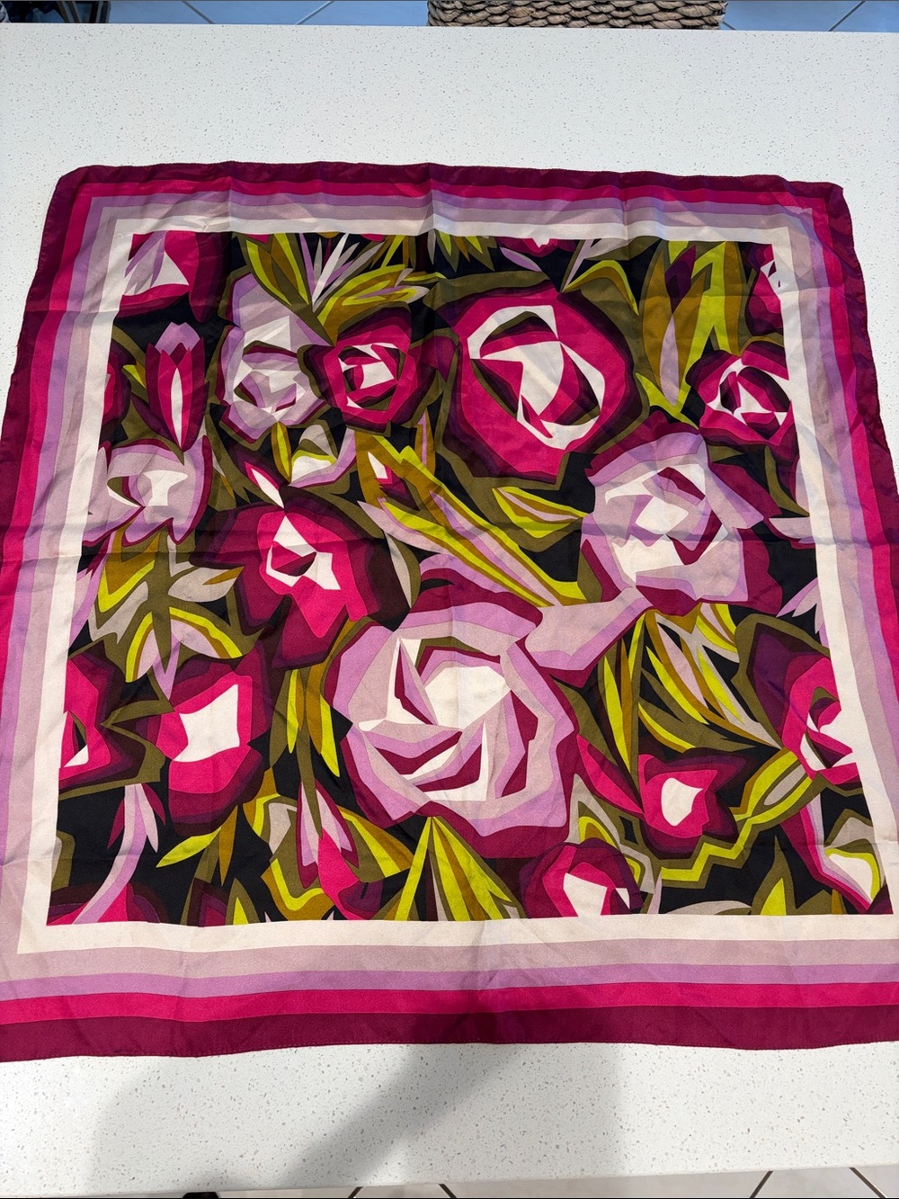 Missoni Floral Silk Scarf in Fuchsia, Olive & Cream